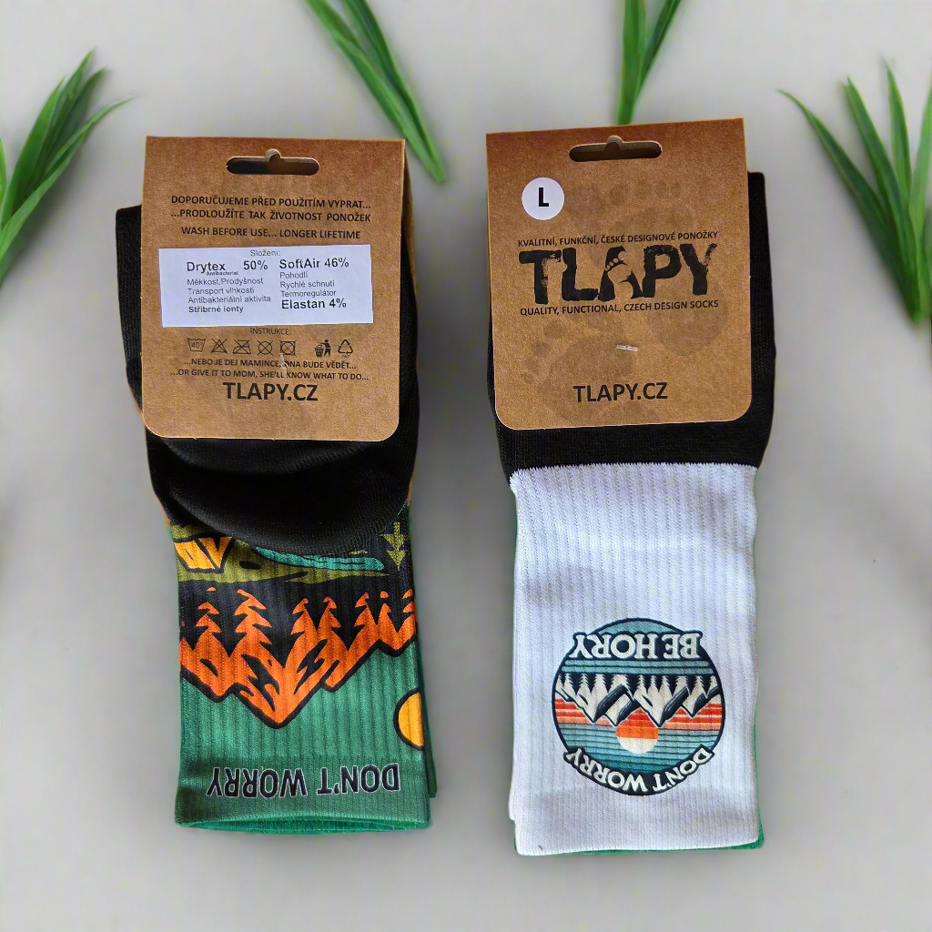 Ponožky Don't worry be hory bíločerné