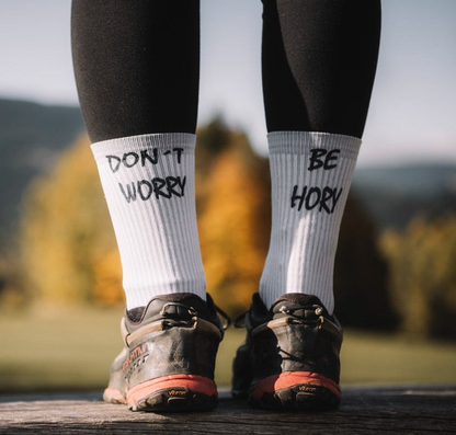 Ponožky Don't worry be hory bíločerné