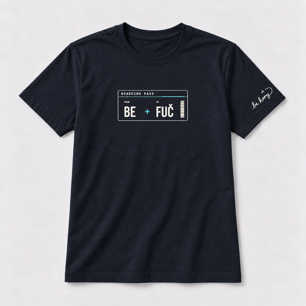 BE ✈️ FUČ – Pánské cestovatelské tričko