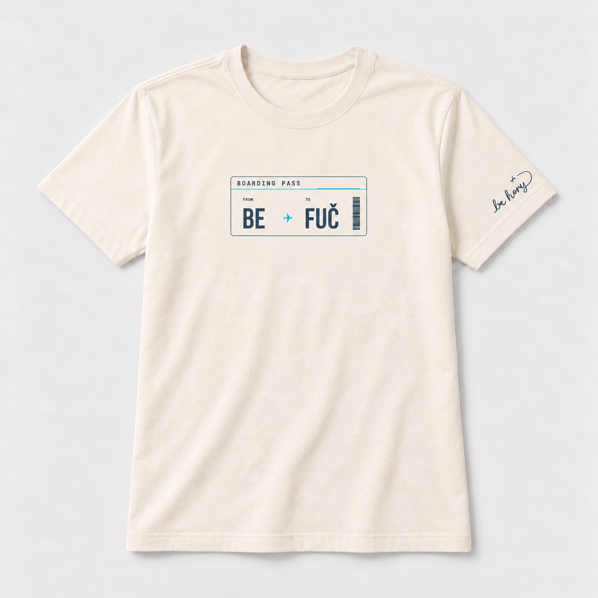 BE ✈️ FUČ – Pánské cestovatelské tričko