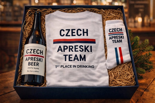 Czech Aprèski Beer + Pánské tričko bílé + Merino ponožky