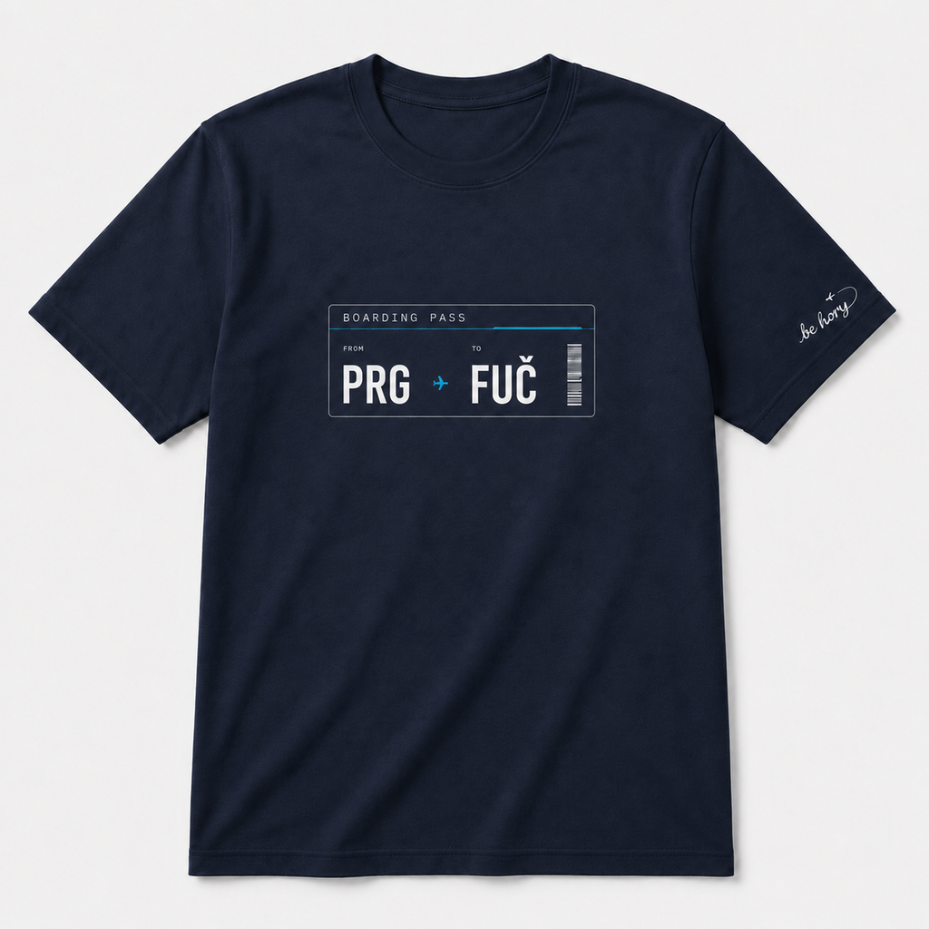 PRG ✈️ FUČ – Pánské cestovatelské tričko