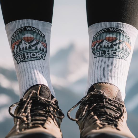 Ponožky Don't worry be hory bíločerné