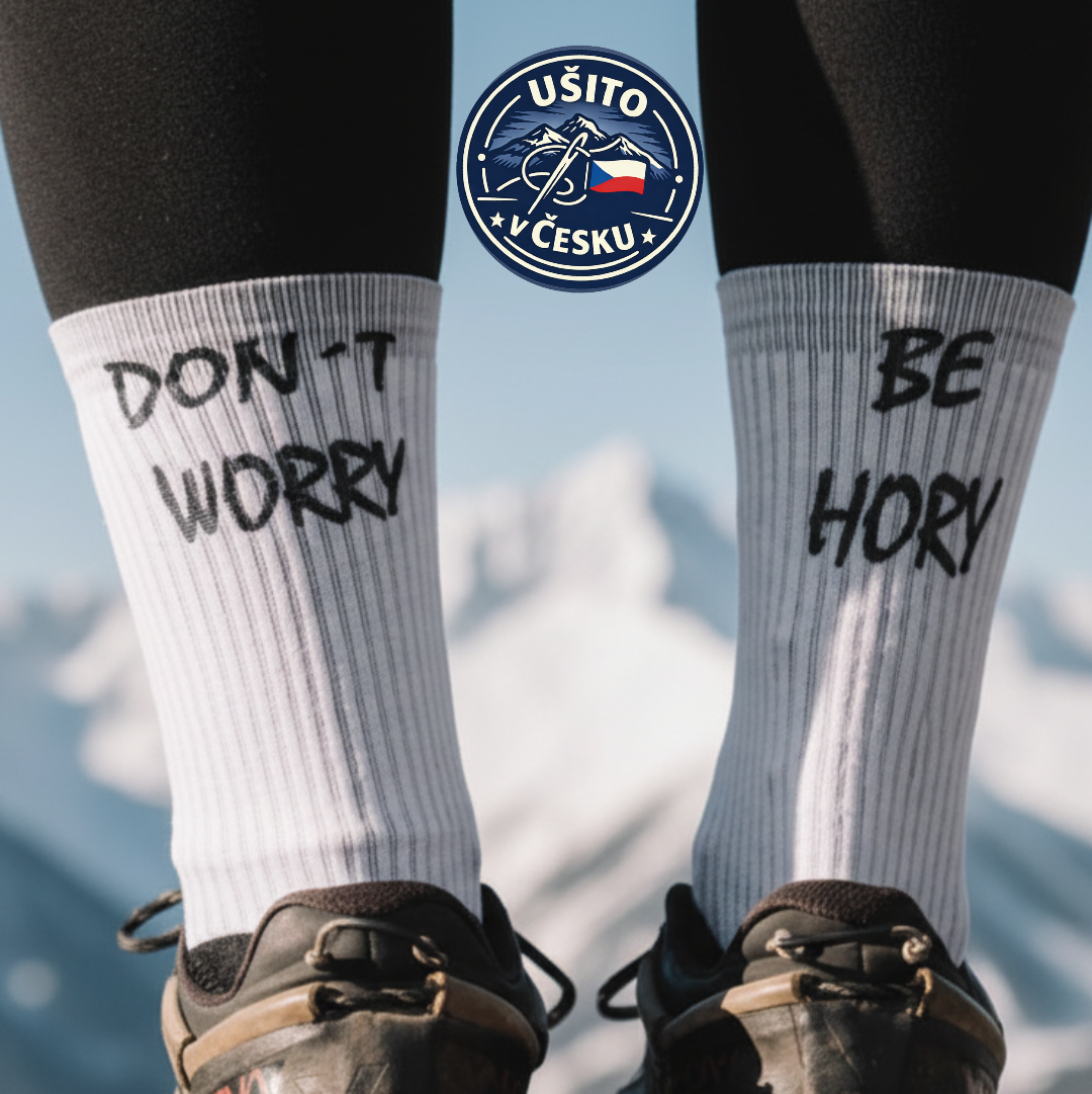 Ponožky Don't worry be hory bíločerné