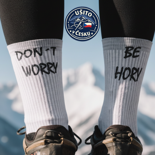 Ponožky Don't worry be hory bíločerné